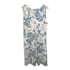 Paradise Bay Dress Size Large Blue Floral Palm Sleeveless Sheath Travel